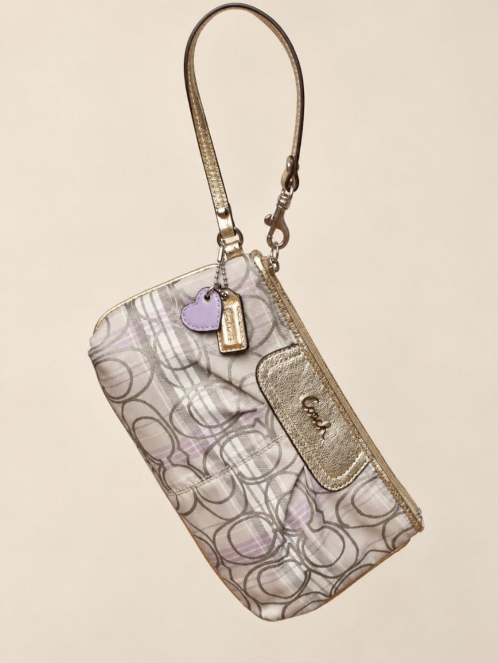 COACH Signature Tartan Plaid Large Wristlet Lilac